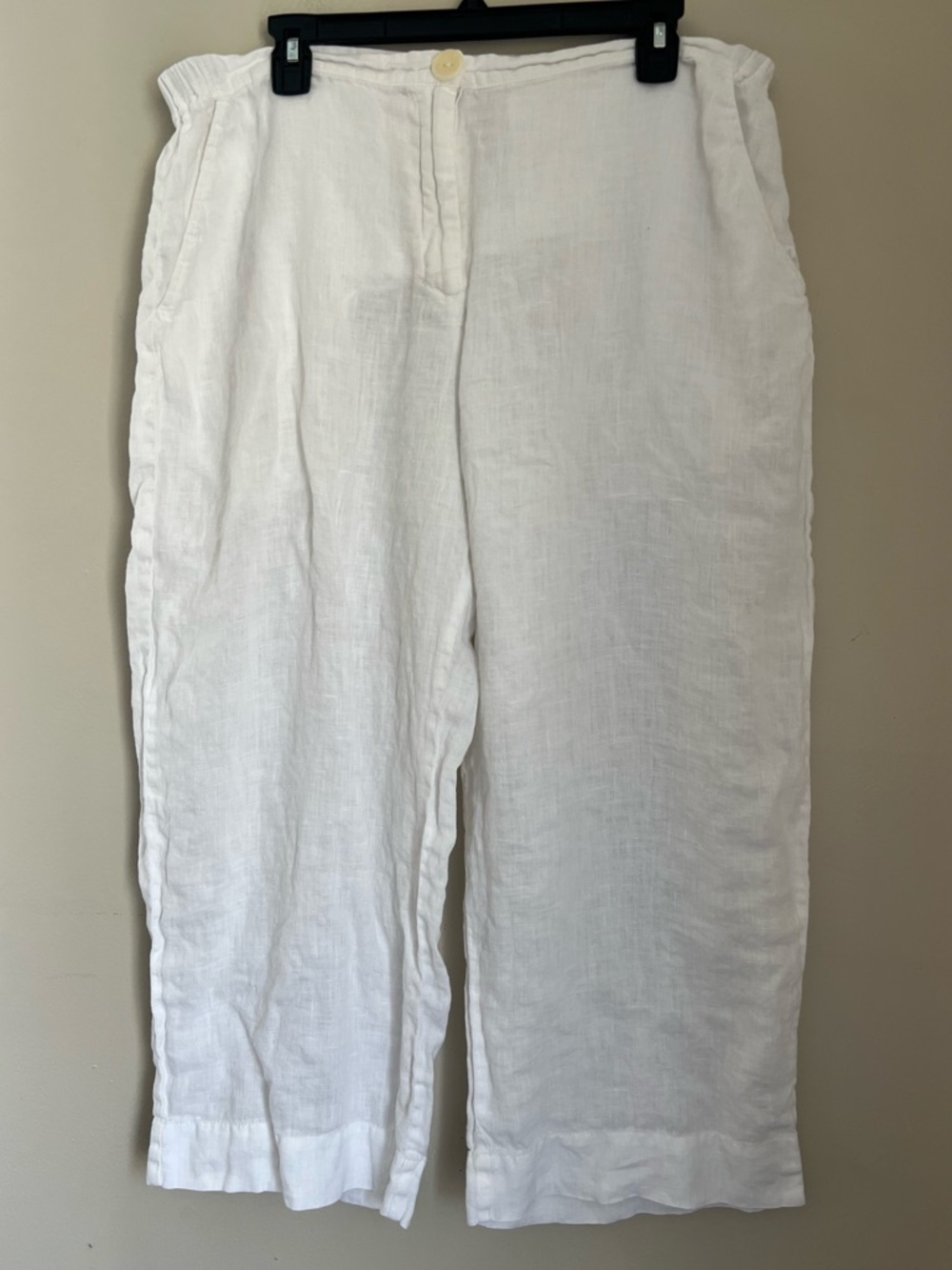Flax 100% Linen Crop Pants Women’s M (10-14) White Lightweight Pockets Coastal